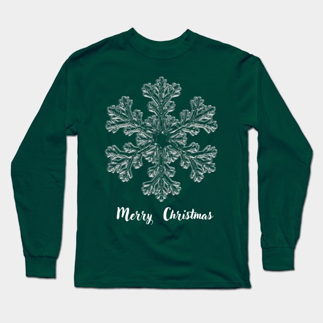 Merry Christmas Ice Crystal Long Sleeve T-Shirt by CreativeSun92